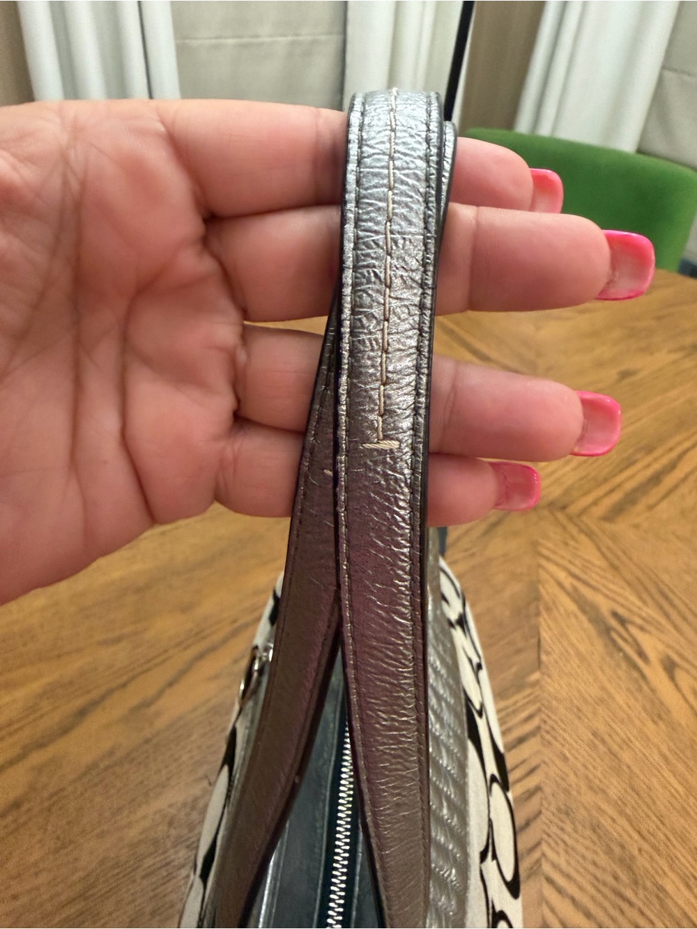 COACH Poppy Metallic Silver Quilted Leather and Black C Logo Canvas - Picture 12 of 14